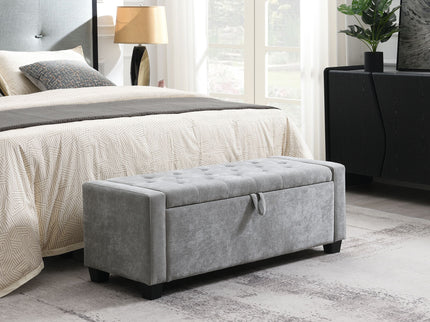 Upholstered Storage Ottoman Bench With Button Tufting And Safety Hinge