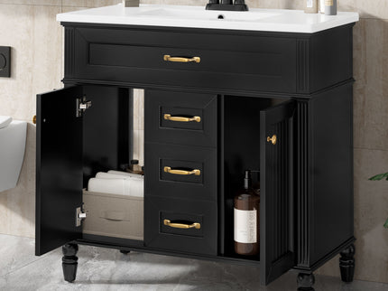 Bathroom Vanity With Sink, Flip-Out Top Drawer, Soft Close Doors, 2 Storage Drawers