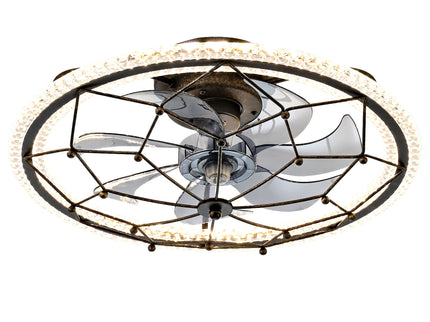 Caged Ceiling Fan With Remote Control Lights, 6 Speeds, 3 Color Temperature LED - Antique Black