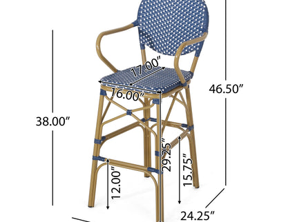 Outdoor Wicker And Aluminum French Barstools (Set of 2)