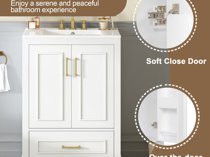 Bathroom Vanity With Sink, 1 Divided Drawer And 2 Soft Close Doors With Double Shelf