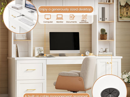 Computer Desk With Hutch, Workstation With Desk Grommet & Keyboard Tray