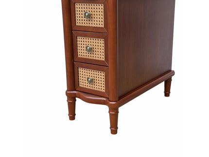 Narrow Side Table With 3 Drawers, Nightstand For Bedroom - Walnut