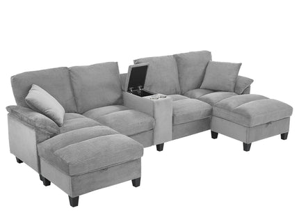 Modern U - Shaped Sectional Sofa With Storage Ottomans, USB Ports, And Cup Holders