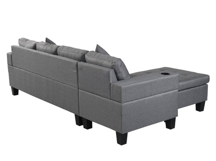 Modern Sectional Sofa Set With L Shape Chaise Lounge, Cup Holder, 4 Seat - Gray