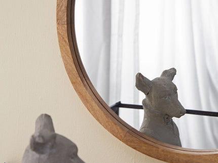 Circle Wall Mirror With Wooden Frame, Wall Mirror For Living Room