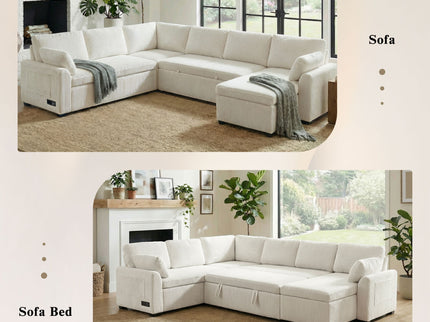 Convertible U-Shaped Sectional Sofa Bed With Reversible Chaise