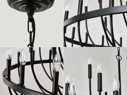 24 Light Chandelier Industrial Iron Candle Chandelier Modern Suspended Farmhouse Chandeliers Pendant Light Fixtures For Dining Room Bedroom Living Room Kitchen Island Foyer E12 Bulb (No Include) - Black