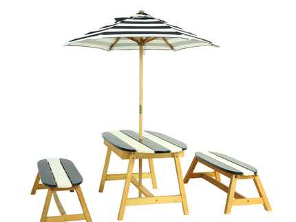 Naturally Playful Kids Picnic Table With Umbrella, Indoor / Outdoor Fun - Blue / White Stripes