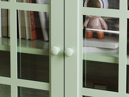 Minimalist Buffet Cabinet With Double Glass Doors And Drawer