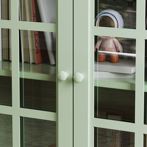 Minimalist Buffet Cabinet With Double Glass Doors And Drawer
