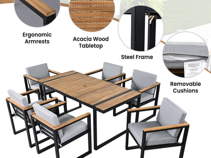7 Pieces Outdoor Dining Set Patio Dining Table And Chair Set With And Removable Cushions For Patio