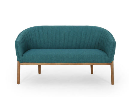Mid Century Modern Loveseat With Channel Stitched Backrest