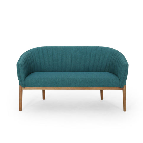Mid Century Modern Loveseat With Channel Stitched Backrest