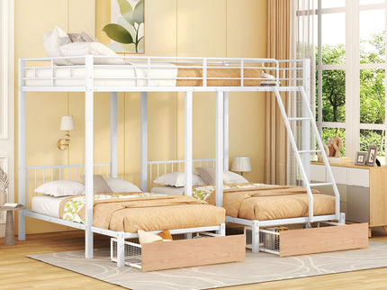 Triple Bunk Bed With Drawers And Guardrails