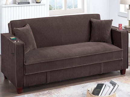 Modern Convertible Sofa With Hidden Storage USB Port, Cup Holder