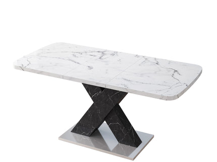 Rectangle Dining Table With Stretchable Top, X Shape Mdf Legs With Steel Base - White / Black