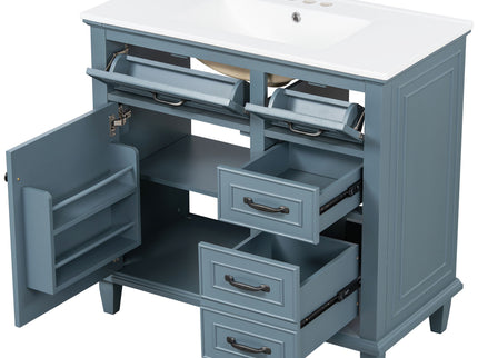 Modern Bathroom Vanity With Sink Top, Flip Drawers, Adjustable Shelf