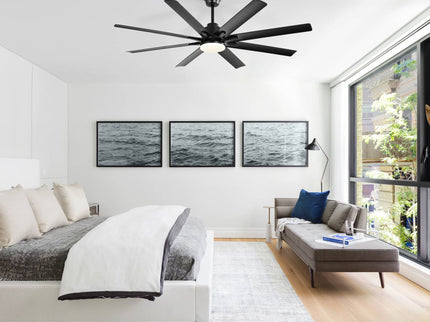 52" Smart Ceiling Fan With 8 Blades, Voice Remote Control, 6 Wind Speeds, LED Light - Black