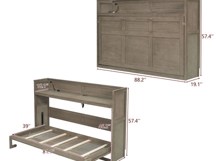 Murphy Bed With Desk, LED Light And USB Charging Station