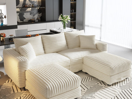 Deep Seat Convertible Sofa With Soft Pillows And Ottomans