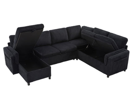Convertible U-Shaped Sectional Sofa Bed With USB Ports And Storage