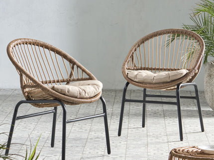 Outdoor Accent Chair With Curved Back And Basket Frame, (Set of 2) - Light Brown / Beige