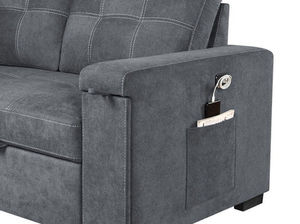 Toby - Woven Fabric Reversible Sleeper Sectional Sofa With Storage Chaise Cup Holder Charging Ports And Pockets