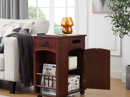 Traditional End Table With Charging Station, Narrow Side Table With USB Ports And Outlets - Red Walnut