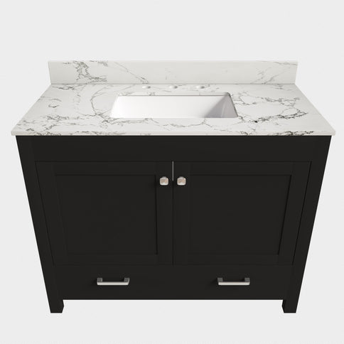 Bathroom Vanity Set, Soft Close Doors, 3 Faucet Holes, Sink Included - Black