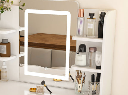 Elegant LED Mirror Vanity Dressing Table With Adjustable Lights, Drawers & Storage - White