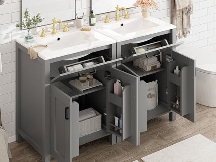 Bathroom Vanity With Ceramic Sink, Soft Close Doors, Flip Drawer, Double Layer Door Shelves