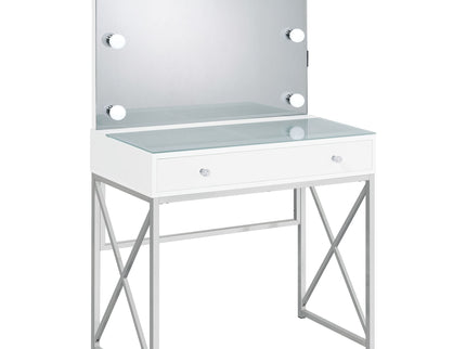 Hamlin - Makeup Vanity Table With Lighted Mirror And Padded Stool - White