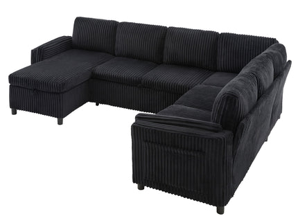 Convertible U-Shaped Sectional Sofa Bed With USB Ports And Storage