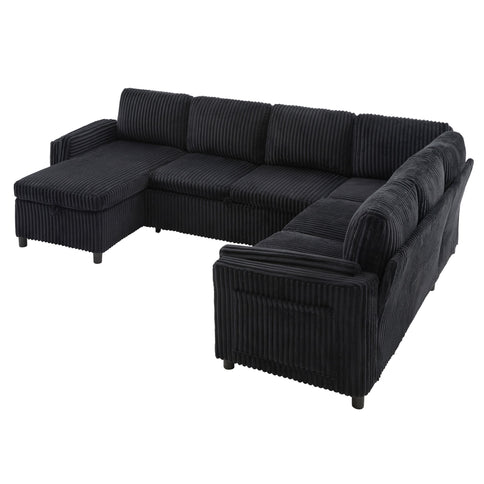 Convertible U-Shaped Sectional Sofa Bed With USB Ports And Storage