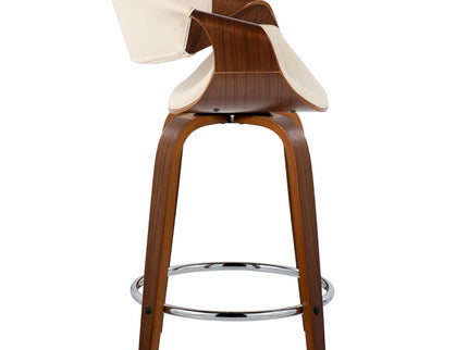 Symphony - Mid-Century Modern Fixed Height Counter Stool With Swivel And Round Footrest (Set of 2) - Walnut / Cream