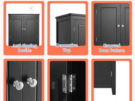 Elegant Bathroom Floor Storage Cabinet With 4 Doors, Adjustable Shelves