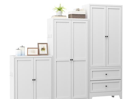 Pantry Cabinet With 2 Drawers, Freestanding Kitchen Storage Cabinet With Adjustable Shelves, Heavy-Duty Organizer For Spices, Dishware, Small Appliances - White