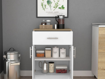 Pantry Organizer Cabinet One Drawer, Two Interior Shelves, Two Doors - White / Light Oak