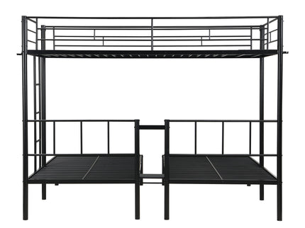 Twin Over Twin Over Twin Triple Bunk Bed With Safety Rails And Storage Shelf - Black