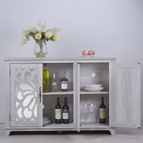 3 Door Mirrored Sideboard Cabinet With Adjustable Shelves