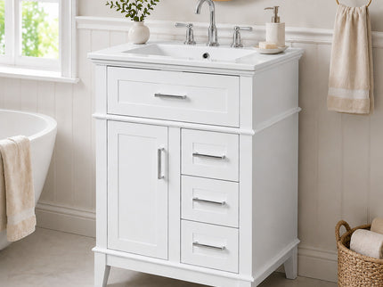 Modern Bathroom Vanity With Sink, Flip Drawer & 3 Drawers, Soft Close Hinges, Adjustable Shelf