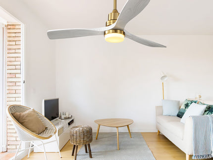 52" Ceiling Fan With Dimmable LED Light, 3 Blades, DC Motor, Remote Control - Gold