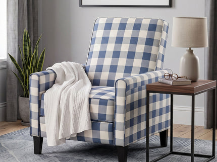 Buffalo Plaid Push Back Recliner Chair For Living Room - Blue / White