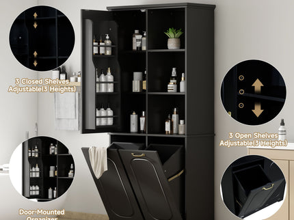 Freestanding Tall Storage Cabinet With 2 Tilt Out Hampers