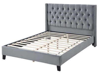Modern Diamond Tufted Headboard Bed With Nailhead Trim