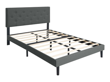 Modern Upholstered Platform Bed Frame With Button Tufted Fabric Headboard