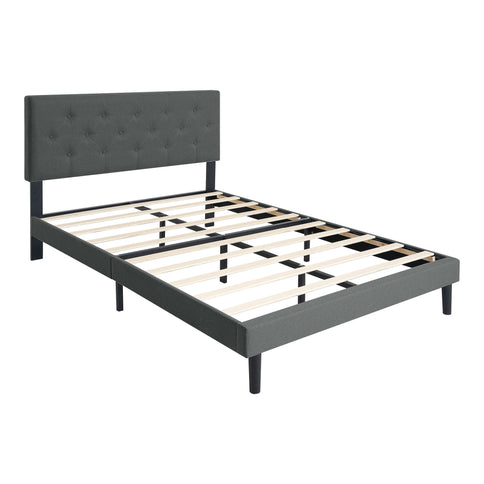 Modern Upholstered Platform Bed Frame With Button Tufted Fabric Headboard