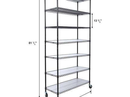 7 Tier Metal Shelf Wire Shelving Unit, 2450Lbs Heavy Duty Adjustable Storage Rack With Wheels & Shelf Liners For Closet Kitchen Garage Basement Commercial Shelving