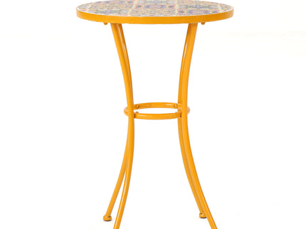 Outdoor Side Table With Tile Mosaic Table Top - Yellow
